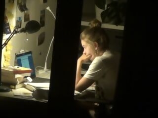 spy nice teen with spycam getting off after homework
