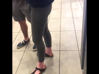 delicious candid stretch pants in lobby