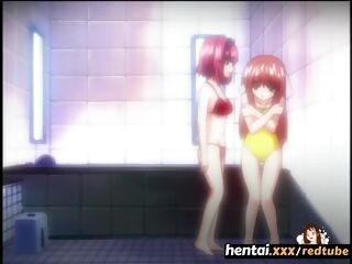 Two youthful lesbian damsels have fun in the bathroom - Hentaixxx